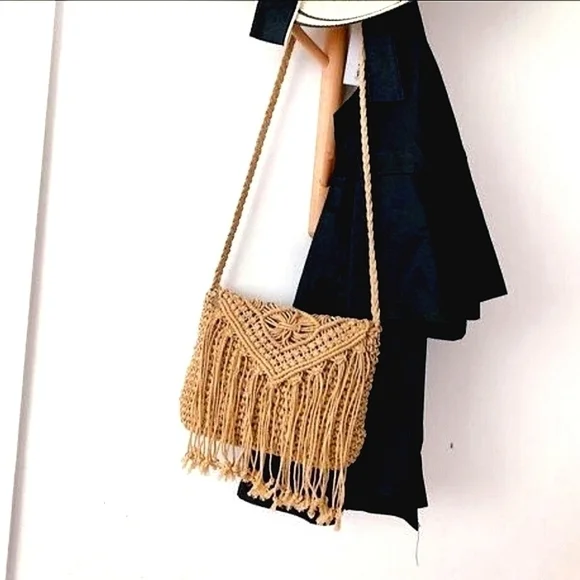 Bohemian Shoulder Bag Crocheted Crossbody Hippie purse 70s Style - Picture 4 of 16